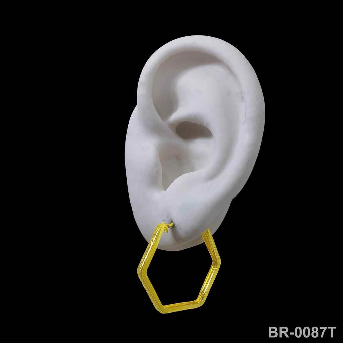 Brinco de Argola Pentagonal Trabalhado 3cm (Sem banho) 