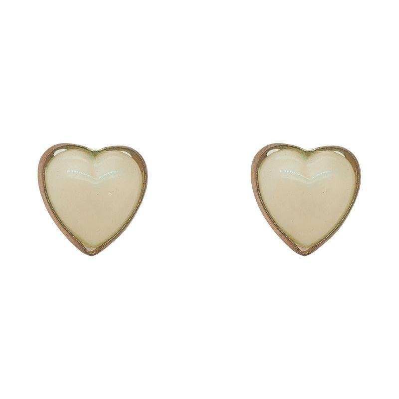 Brinco De Coração C/ Resina Perolado