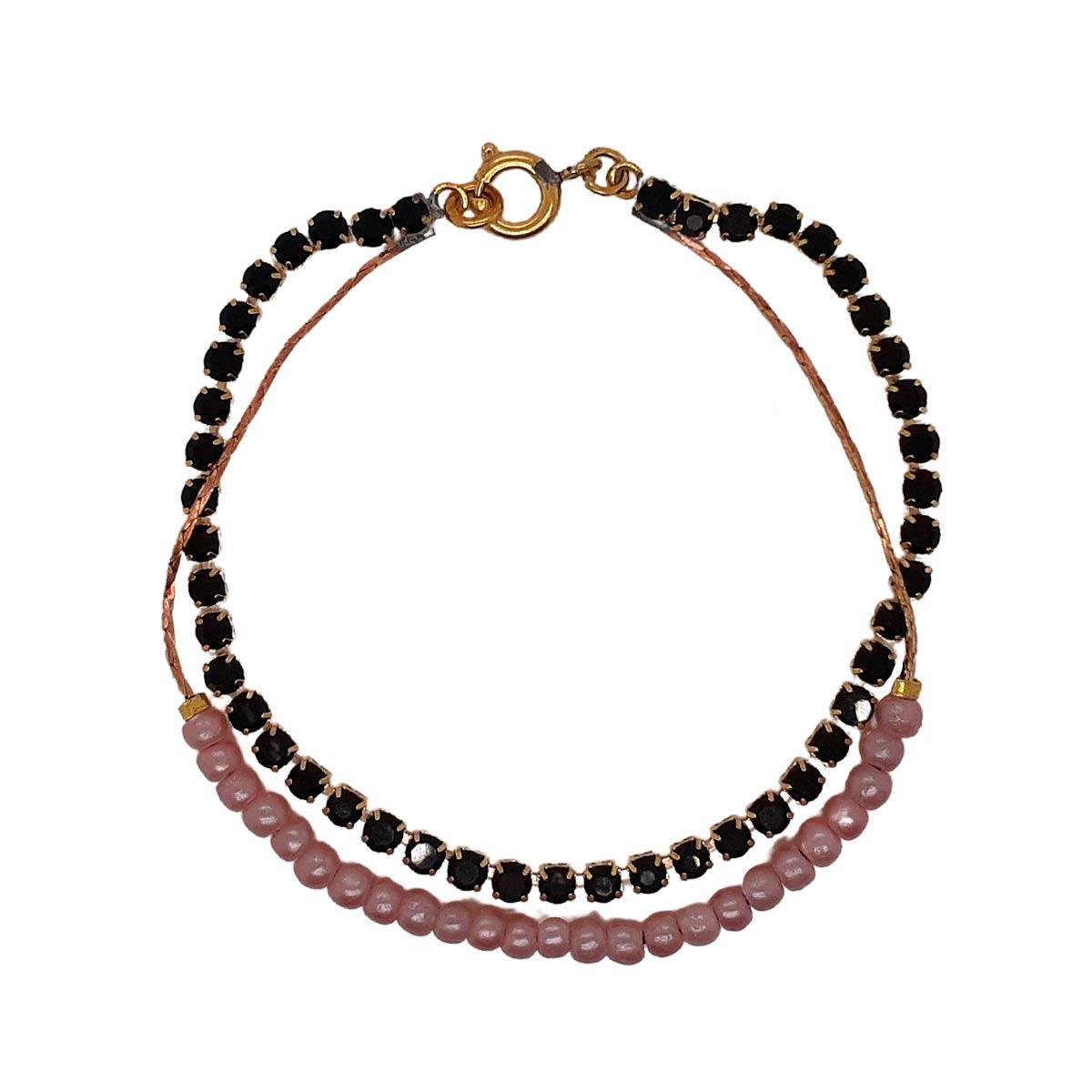 Pulseira Dupla Pérola e Strass (sem banho) 15cm 